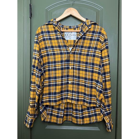 NWOT Frank & Eileen SILVIO Untuckable Button-Up Shirt Yellow Navy Plaid Medium - Picture 2 of 6
